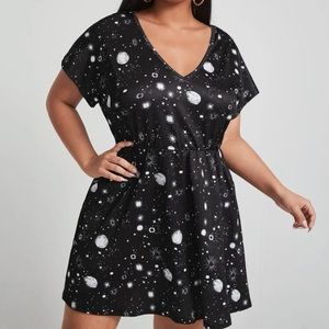 Shein Plus Galaxy Print Batwing Sleeve Dress